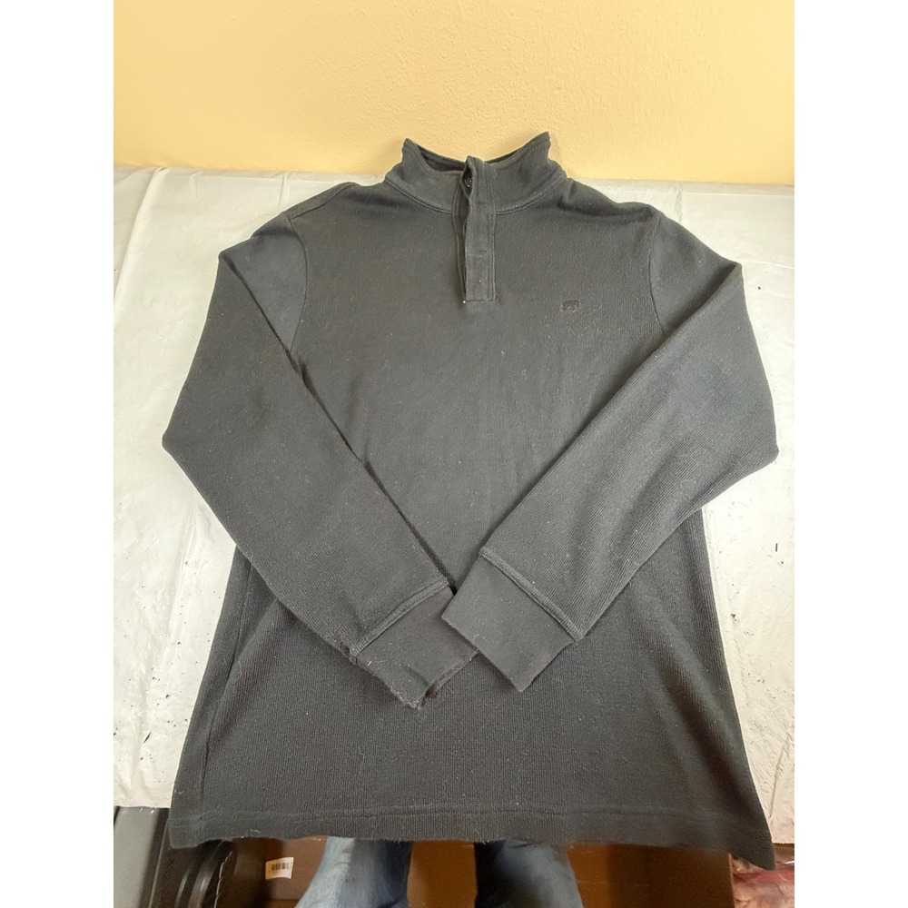 Banana Republic Mens Black Waffle Knit Mock Neck Button Pullover Sweater Size M